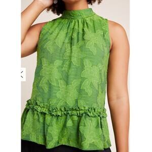 Anthropologie Maeve Green Floral Sleeveless Savannah Swing Blouse. size 4